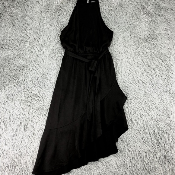 Express Asymmetric Hem Dress Women's Sz M Black Halter Ruffle Whimsigoth - Picture 6 of 11
